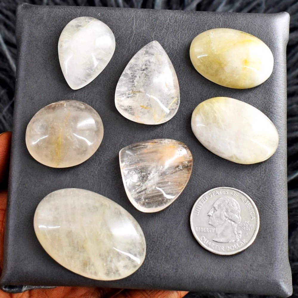 Genuine 402.00 Cts Golden Rutile Quartz Cabochon Lot
